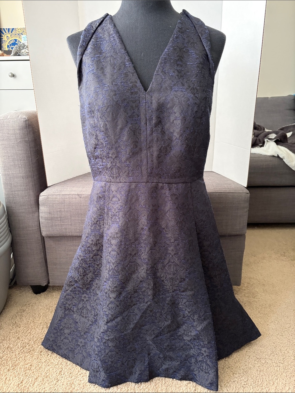 Banana Republic One-Shoulder Jacquard Dress in Navy